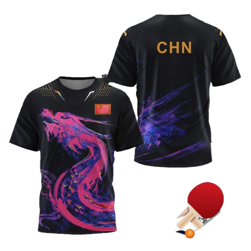 Table Tennis Zhang Jike - CHN 中国国家ドラゴン卓球 Tシャツ、男性女性用速乾性通気性中国卓球スポーツトレーニングファン Tシャツ